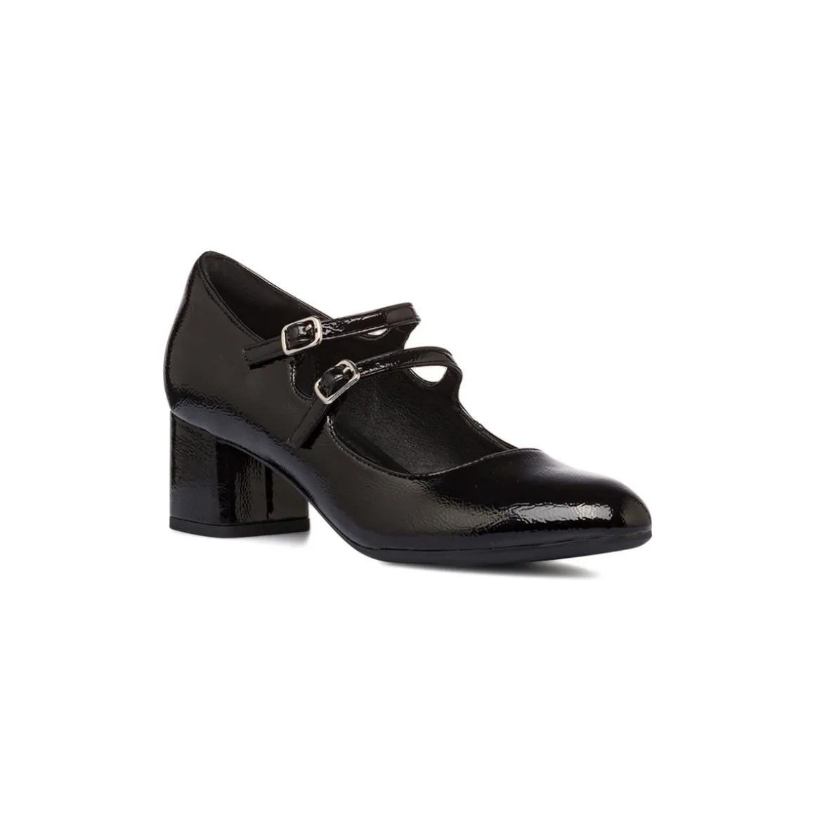 Décolleté Mary Jane bebé donna nere effetto vernice con tacco 5 cm P Soft