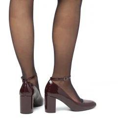 Décolleté Mary Jane bordeaux da donna effetto vernice con tacco 7,5 cm Lora Ferres