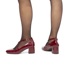 Décolleté Mary Jane bordeaux burgundy da donna con cinturini incrociati Swish Jeans tacco 5,5 cm