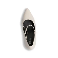 Décolleté Mary Jane da donna bianche Lora Ferres con tacco campana 9 cm e cinturino alla caviglia