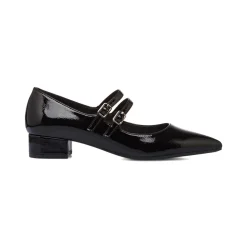 Décolleté Mary Jane da donna nere effetto vernice Lora Ferres con cinturini e tacco 3,5 cm