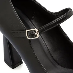 Décolleté Mary Jane da donna nere Lora Ferres con tacco campana 9 cm e cinturino alla caviglia