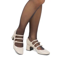 Décolleté Mary Jane da donna beige effetto vernice Swish Jeans con tacco 6 cm e cinturino alla caviglia