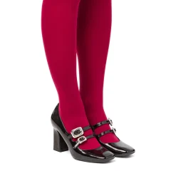 Décolleté Mary Jane da donna nere effetto vernice con tacco campana 8 cm e cinturino alla caviglia Swish Jeans