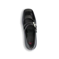 Décolleté Mary Jane da donna nere effetto vernice con tacco campana 8 cm e cinturino alla caviglia Swish Jeans