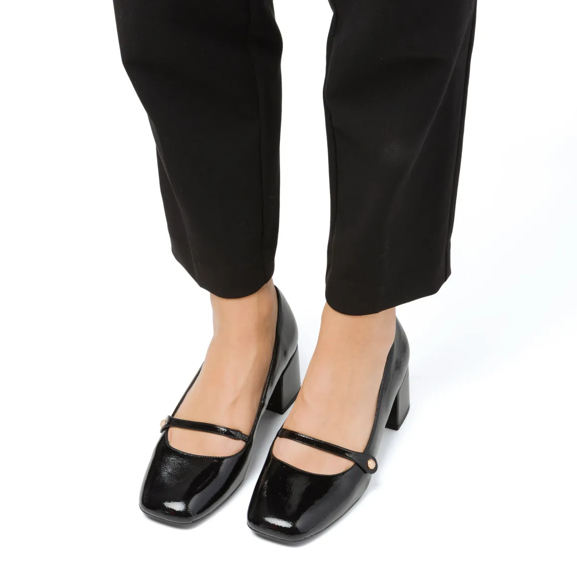 Décolleté Mary Jane da donna nere effetto vernice Swish Jeans con tacco 5 cm