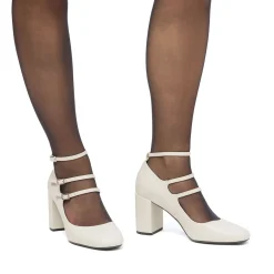 Décolleté Mary Jane da donna bianco off-white Lora Ferres con tacco 7,5 cm e cinturini