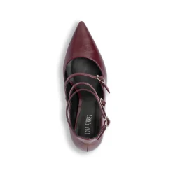 Décolleté Mary Jane da donna rosso bordeaux burgundy con tacco 8,5 cm e tre cinturini con fibbia Lora Ferres