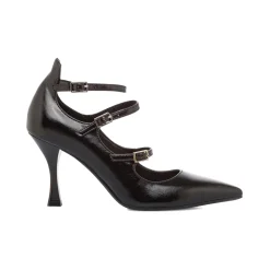 Décolleté Mary Jane da donna nere con tacco 8 cm e cinturini Lora Ferres
