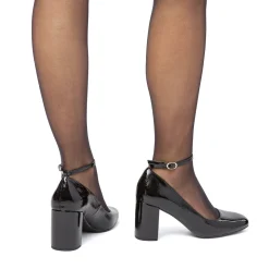 Décolleté Mary Jane nere effetto vernice con tacco 7,5 cm da donna Lora Ferres
