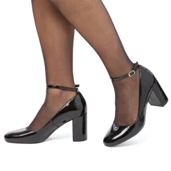 Décolleté Mary Jane nere effetto vernice con tacco 7,5 cm da donna Lora Ferres