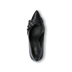 Décolleté nere da donna Lora Ferres lucide con fibbie e tacco stiletto 9 cm