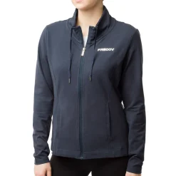 Felpa blu collo alto e zip da donna con logo argento Freddy