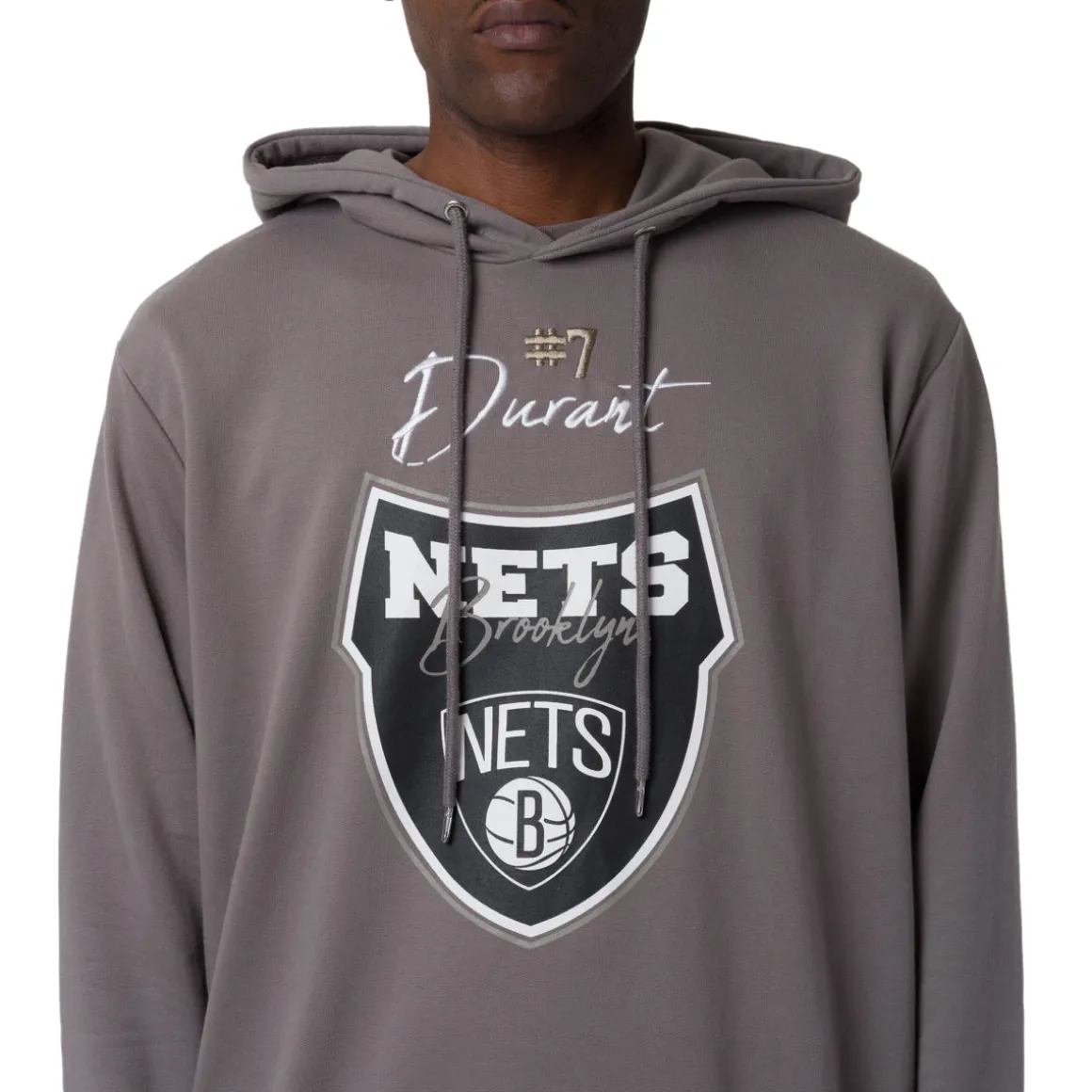 Felpa con cappuccio Grigia da Uomo con tasche e stampa Brooklyn Nets NBA