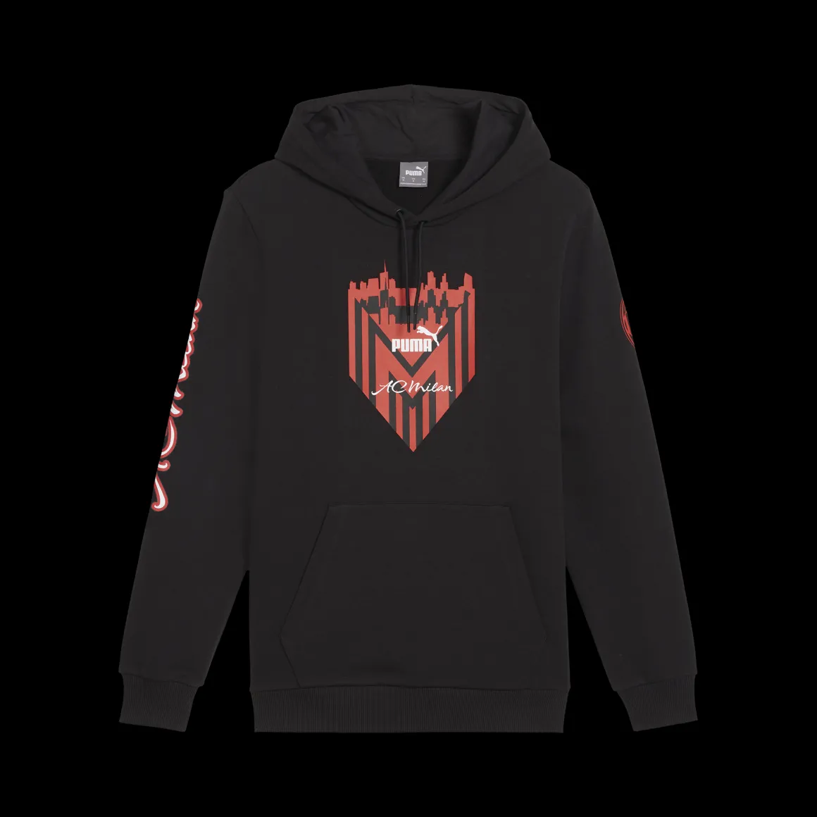 Felpa con cappuccio nera da uomo con tasca a marsupio Puma AC Milan Ftblicons