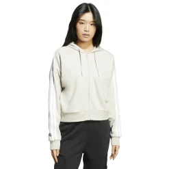 Felpa con zip bianca da Donna adidas W 3S FT FZ HD