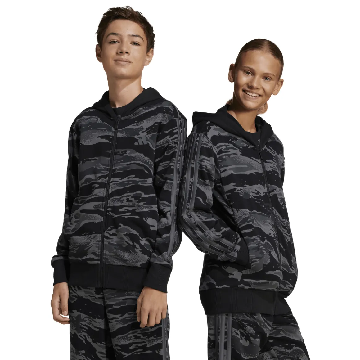 Felpa con zip da Ragazzo e Ragazza nera con stampa camouflage adidas