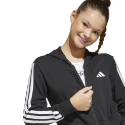 Felpa con zip e cappuccio nera da Ragazza con bande laterali adidas