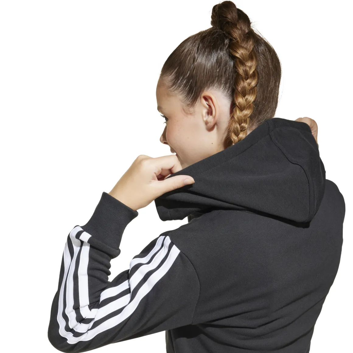 Felpa con zip e cappuccio nera da Ragazza con bande laterali adidas