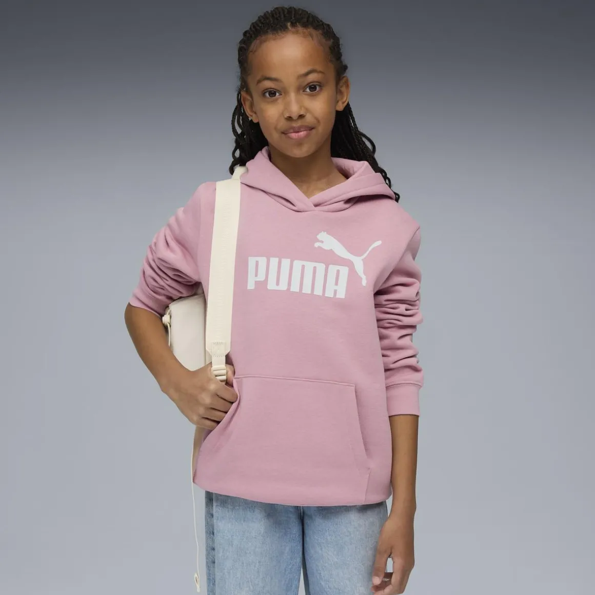 Felpa da bambina rosa con cappuccio e grande logo bianco Puma Essentials