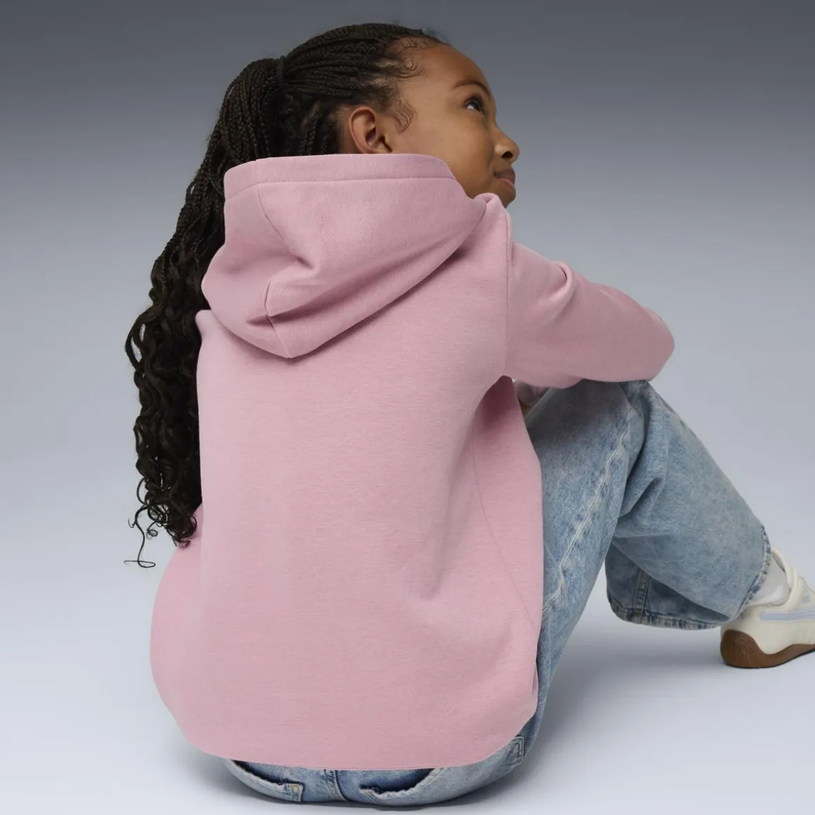 Felpa da bambina rosa con cappuccio e grande logo bianco Puma Essentials