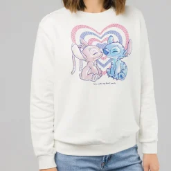 Felpa gircollo bianca con stampa Lilo & Stitch Disney