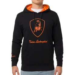 Felpa nera da Uomo con cappuccio e logo arancione Tonino Lamborghini