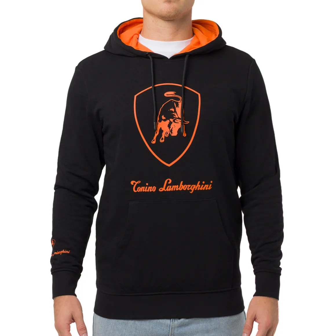 Felpa nera da Uomo con cappuccio e logo arancione Tonino Lamborghini