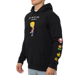 Felpa nera da Uomo con stampa fronte e retro Super Mario
