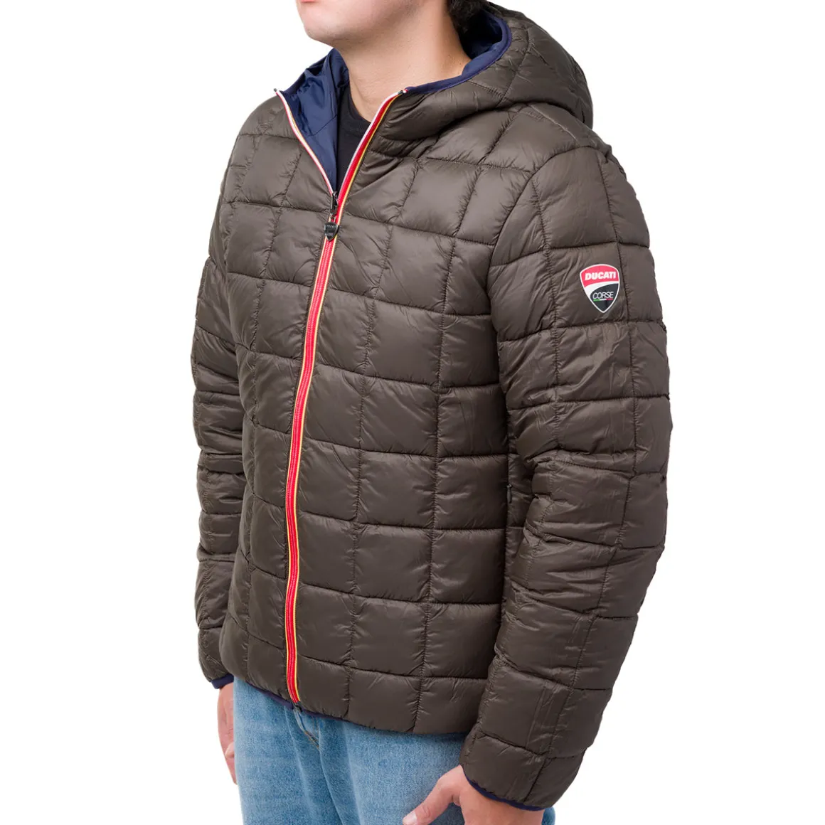 Giacca a vento corta da uomo double face blu e verde miliare Ducati Corse