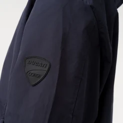 Giacca a vento da uomo blu con tasche e cappuccio rimovibile Ducati Corse