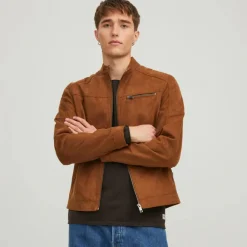 Giacca biker in similpelle marrone da uomo Jack & Jones