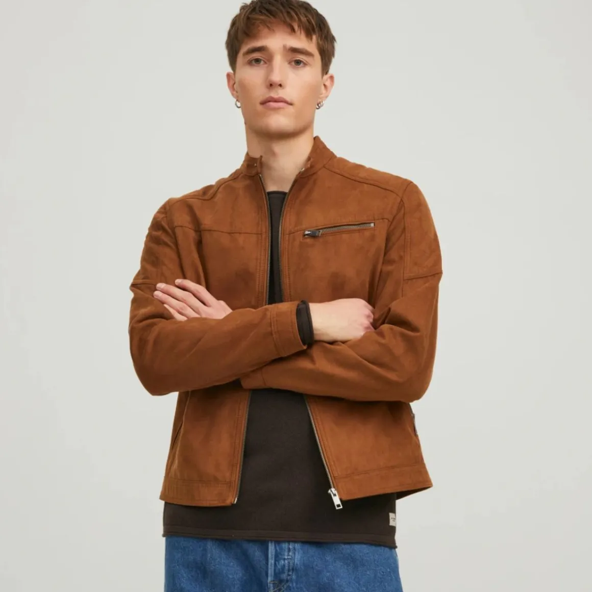 Giacca biker in similpelle marrone da uomo Jack & Jones