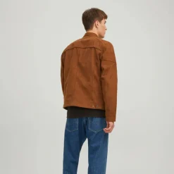 Giacca biker in similpelle marrone da uomo Jack & Jones