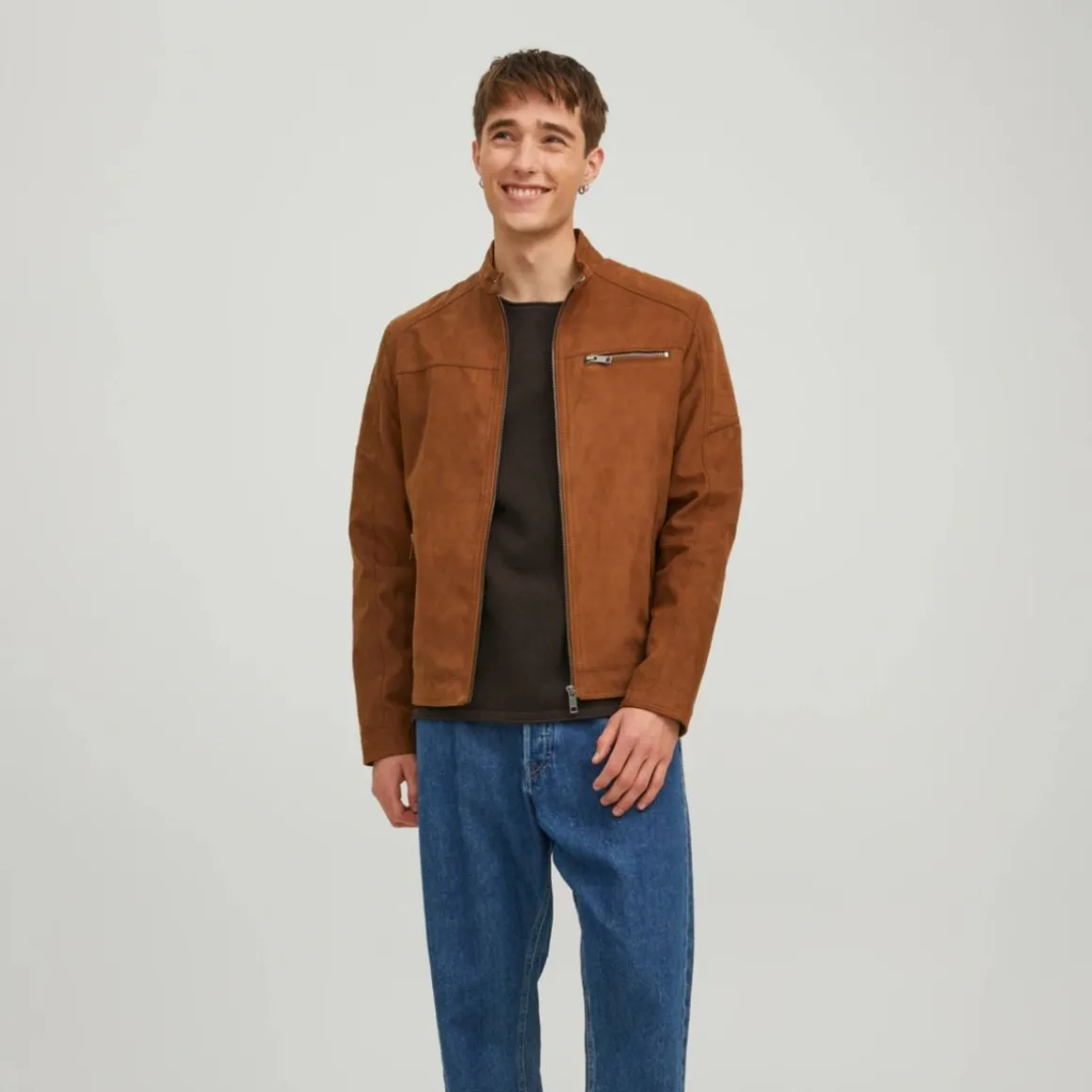 Giacca biker in similpelle marrone da uomo Jack & Jones