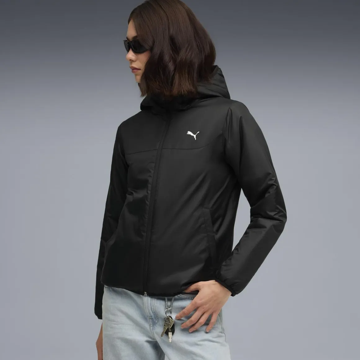 Giacca nera con cappuccio da Donna e logo Puma