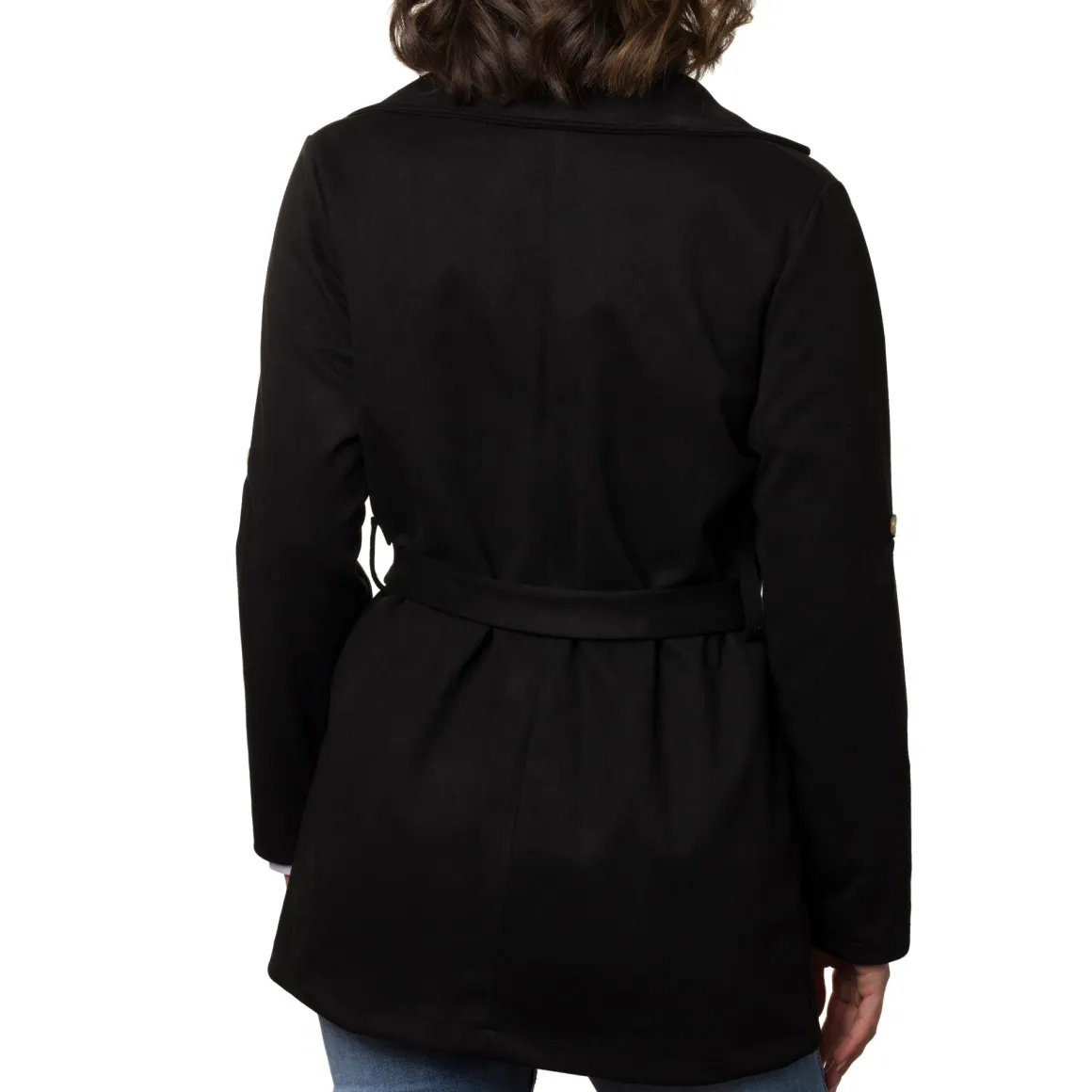 Giacca Trench da donna nera in tessuto effetto ciniglia Swish Jeans