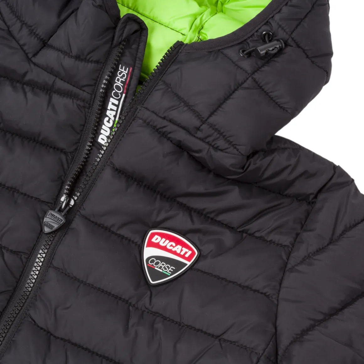 Giubbotto nero da Ragazzo con interno verde e logo Ducati Corse