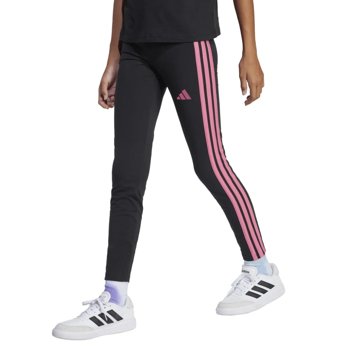 Leggings neri da Bambina con bande rosa adidas JG 3S LEG 230