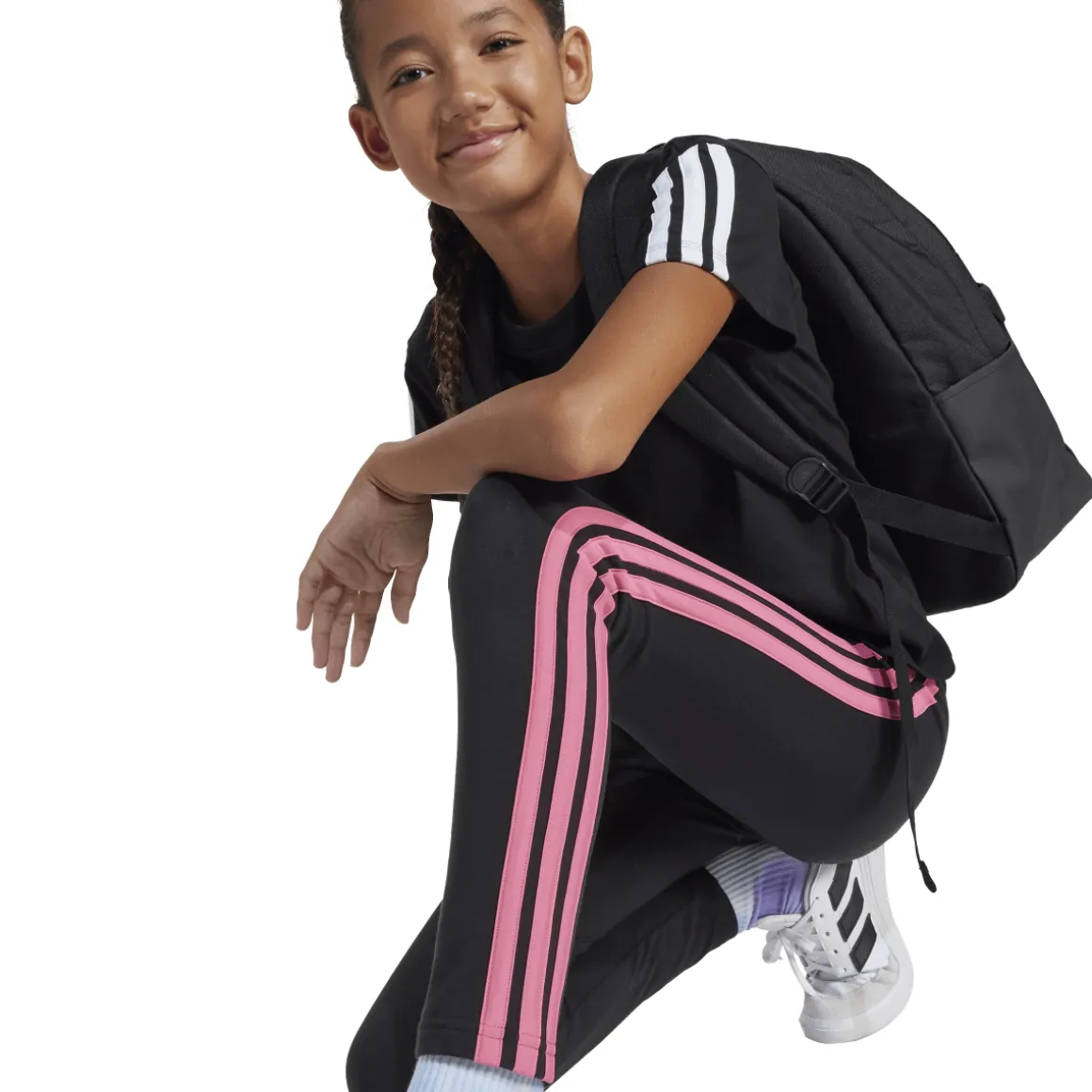Leggings neri da Bambina con bande rosa adidas JG 3S LEG 230