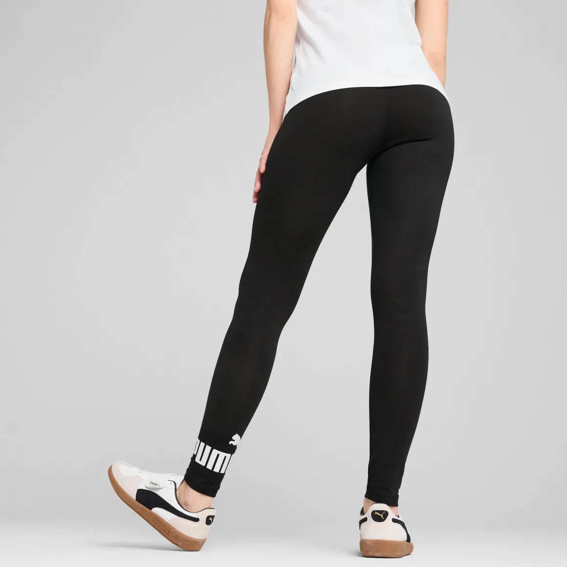 Leggins sportivi neri da donna in cotone con logo a contrasto Puma