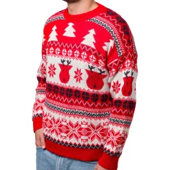 Maglione natalizio da uomo rosso con ricami fiocchi di neve e renne Swish Jeans