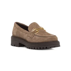 Mocassini chunky da donna beige in pelle scamosciata Primopiano