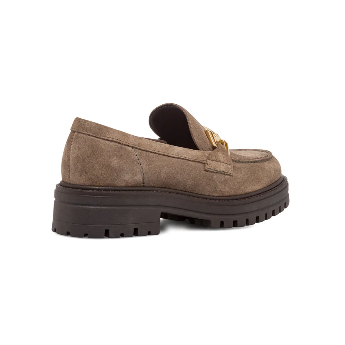 Mocassini chunky da donna beige in pelle scamosciata Primopiano