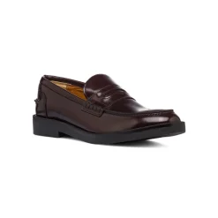 Mocassini eleganti da uomo rosso bordeaux scuro in pelle Primopiano