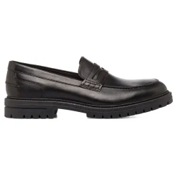 Mocassini Penny Loafer neri da Uomo in pelle Primopiano