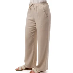 Pantaloni a Campana Beige da Donna in Misto Lino con Coulisse Swish Jeans