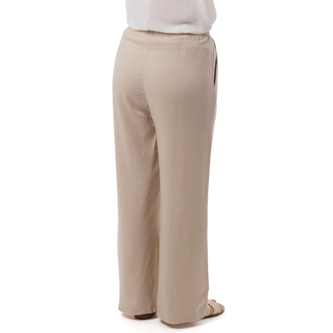 Pantaloni a Campana Beige da Donna in Misto Lino con Coulisse Swish Jeans