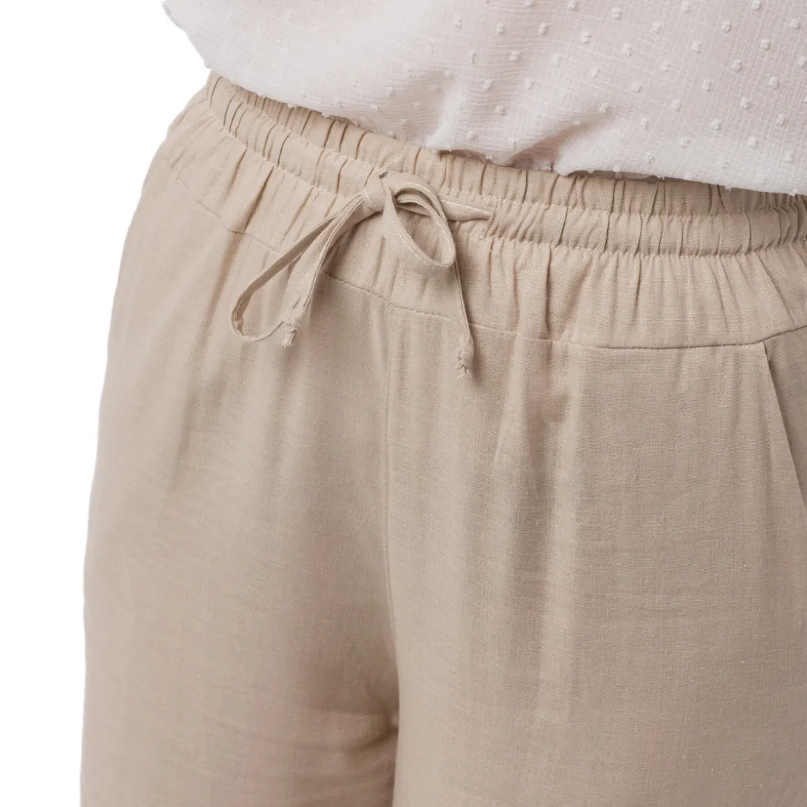 Pantaloni a Campana Beige da Donna in Misto Lino con Coulisse Swish Jeans