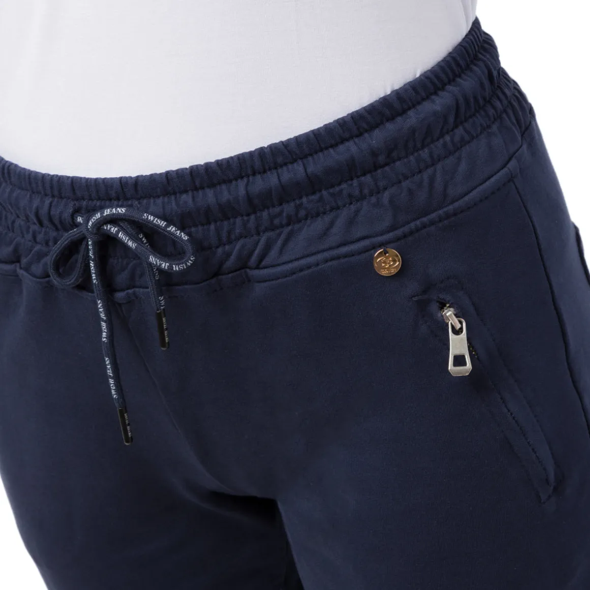 Pantaloni elasticizzati in felpa blu scuro da Donna con tasche Swish Jeans